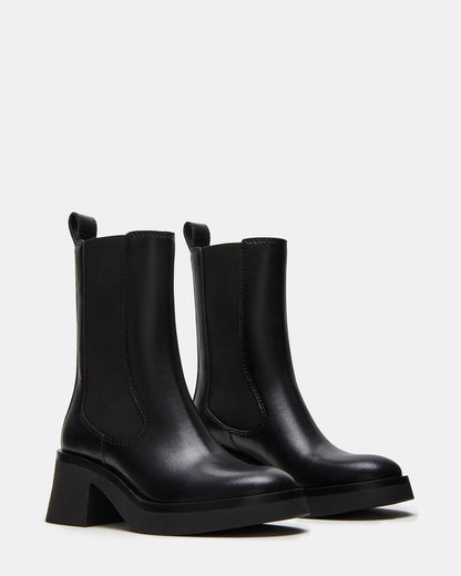 MURRAY Black Leather Block Heel Ankle Boot | Women's Booties Steve Madden BLACK LEATHER