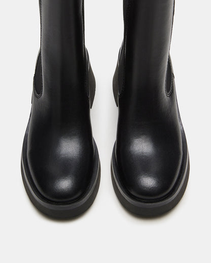 MURRAY Black Leather Block Heel Ankle Boot | Women's Booties Steve Madden BLACK LEATHER