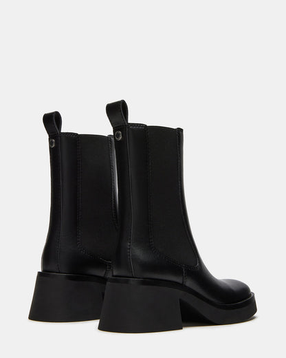 MURRAY Black Leather Block Heel Ankle Boot | Women's Booties Steve Madden BLACK LEATHER