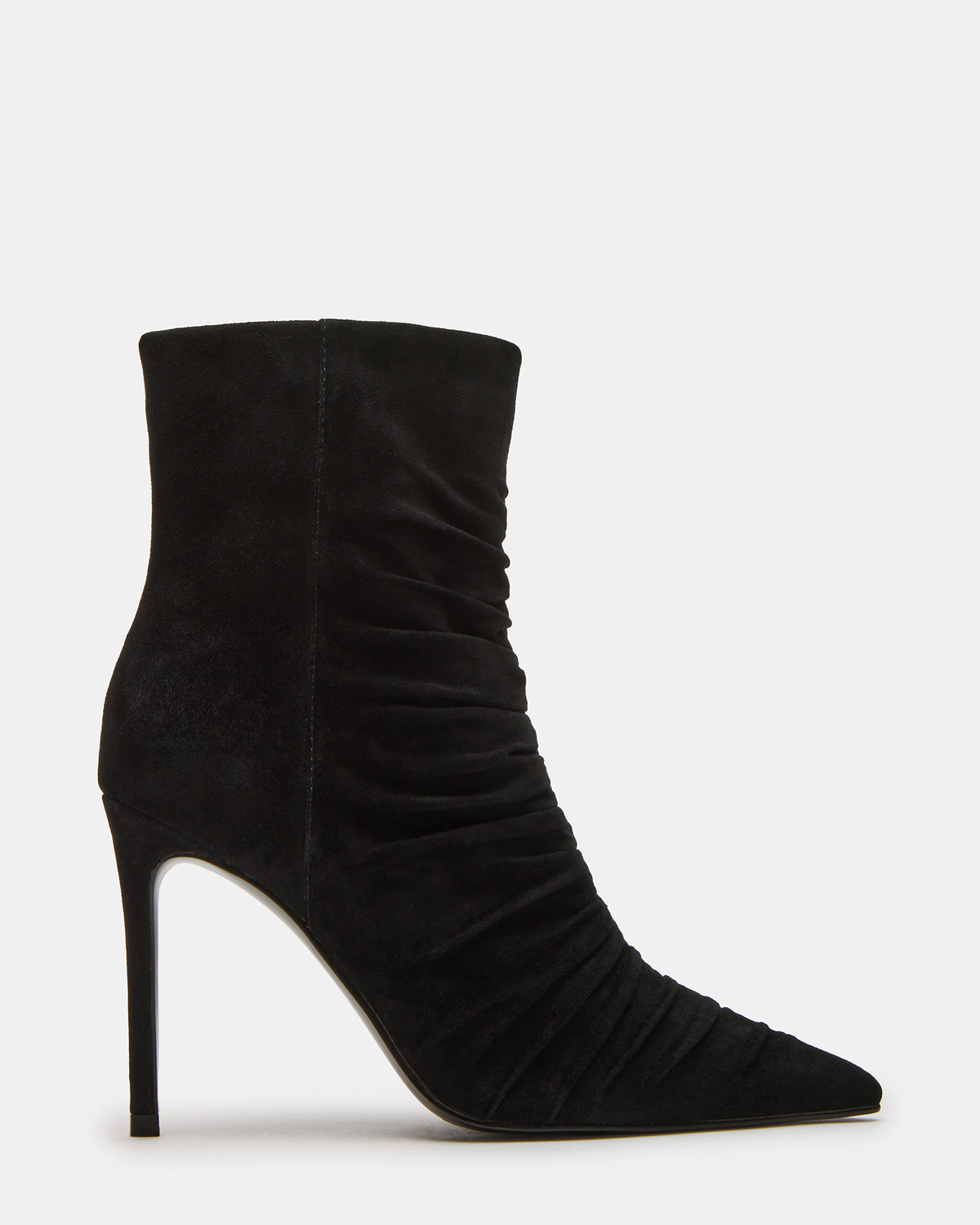 TEASE Black Suede Ruched Pointed Toe Ankle Boot | Women's Booties Steve Madden BLACK SUEDE