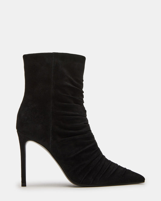 TEASE Black Suede Ruched Pointed Toe Ankle Boot | Women's Booties Steve Madden BLACK SUEDE