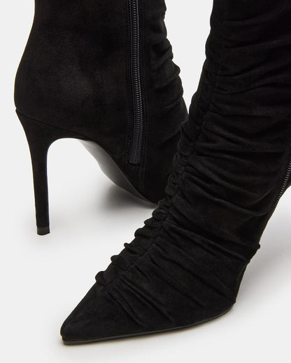 TEASE Black Suede Ruched Pointed Toe Ankle Boot | Women's Booties Steve Madden BLACK SUEDE