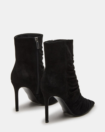 TEASE Black Suede Ruched Pointed Toe Ankle Boot | Women's Booties Steve Madden BLACK SUEDE