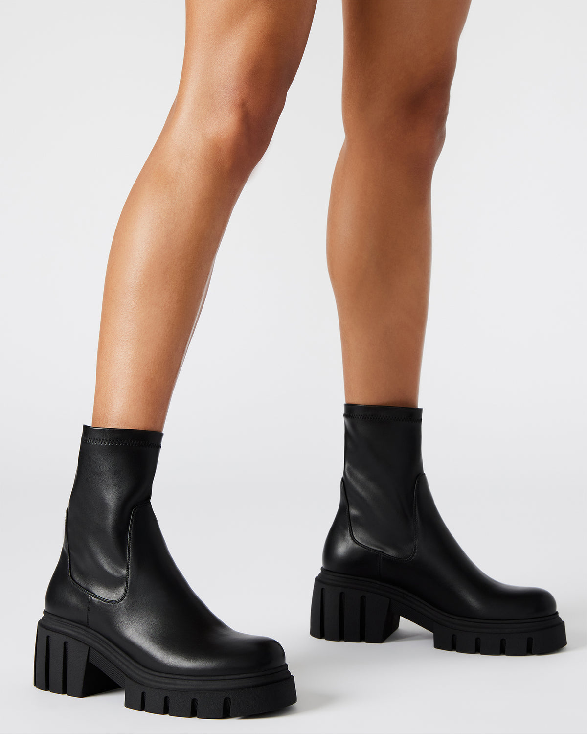 BOOMBA Black Lug Sole Ankle Boot | Women's Booties Steve Madden BLACK