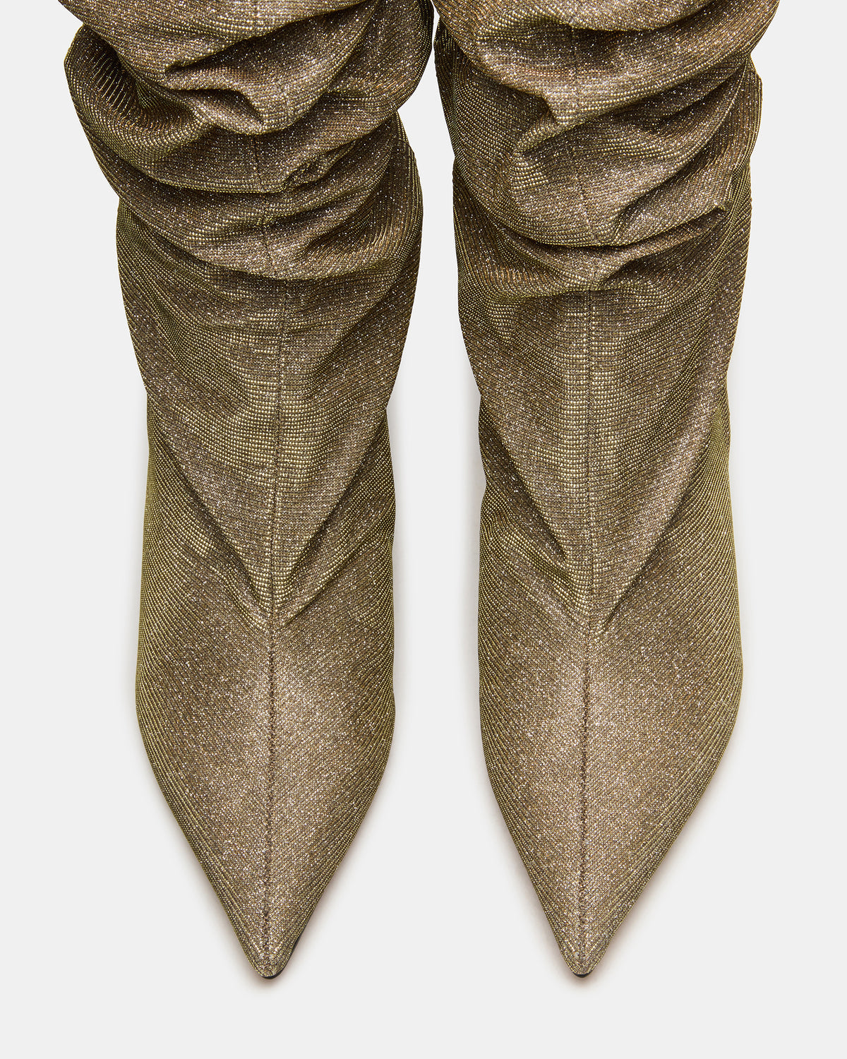 DISTORTION Gold Glitter Pointed-Toe Scrunched Knee-High Wedge Women's Boot Steve Madden GOLD GLITTER