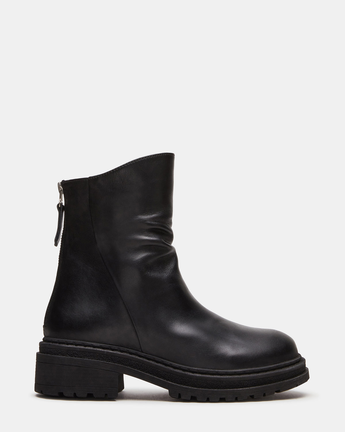 ESSENTIAL Black Leather Scrunched Ankle Boot | Women's Booties Steve Madden BLACK LEATHER