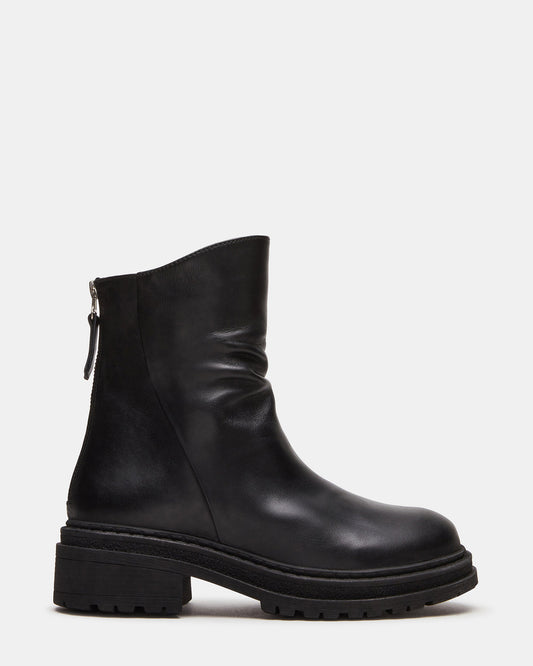 ESSENTIAL Black Leather Scrunched Ankle Boot | Women's Booties Steve Madden BLACK LEATHER