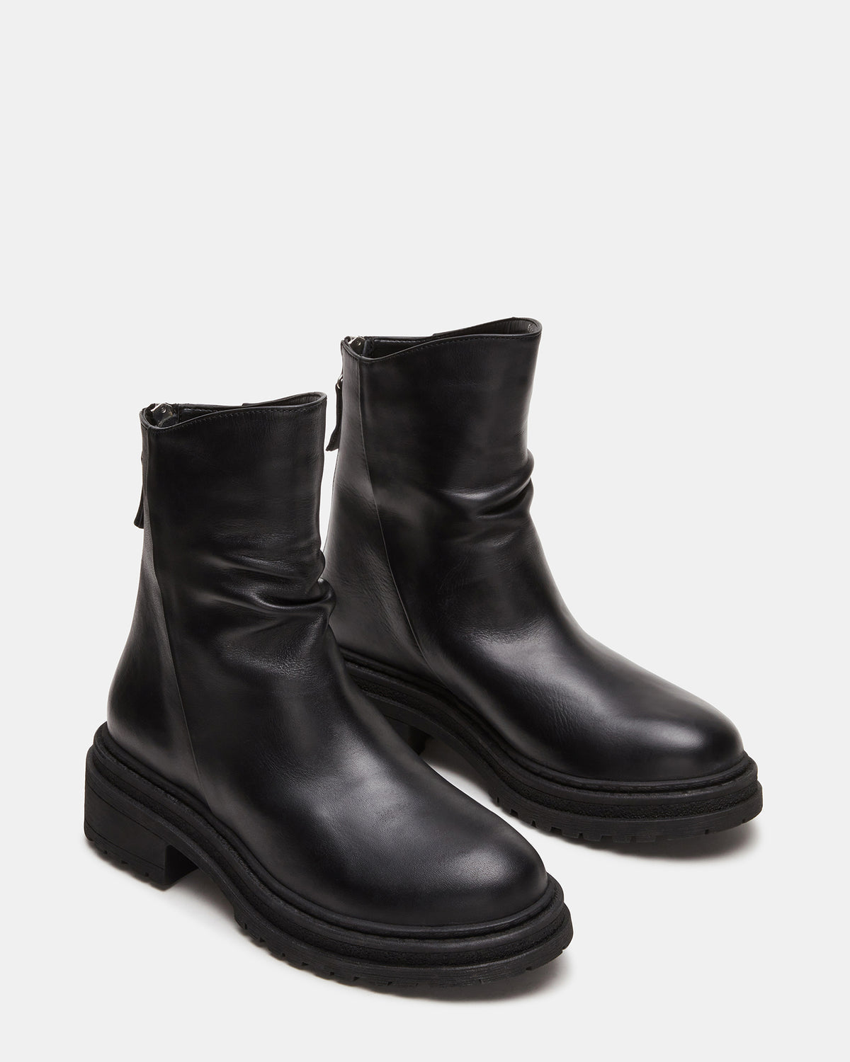 ESSENTIAL Black Leather Scrunched Ankle Boot | Women's Booties Steve Madden BLACK LEATHER