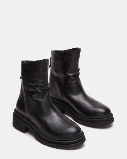 ESSENTIAL Black Leather Scrunched Ankle Boot | Women's Booties Steve Madden BLACK LEATHER