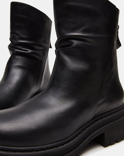 ESSENTIAL Black Leather Scrunched Ankle Boot | Women's Booties Steve Madden BLACK LEATHER