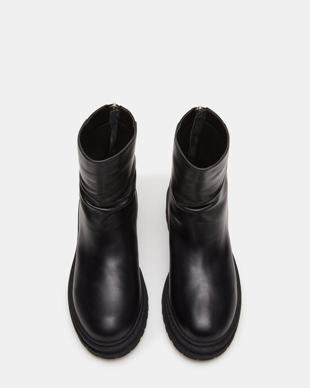 ESSENTIAL Black Leather Scrunched Ankle Boot | Women's Booties Steve Madden BLACK LEATHER