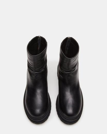 ESSENTIAL Black Leather Scrunched Ankle Boot | Women's Booties Steve Madden BLACK LEATHER