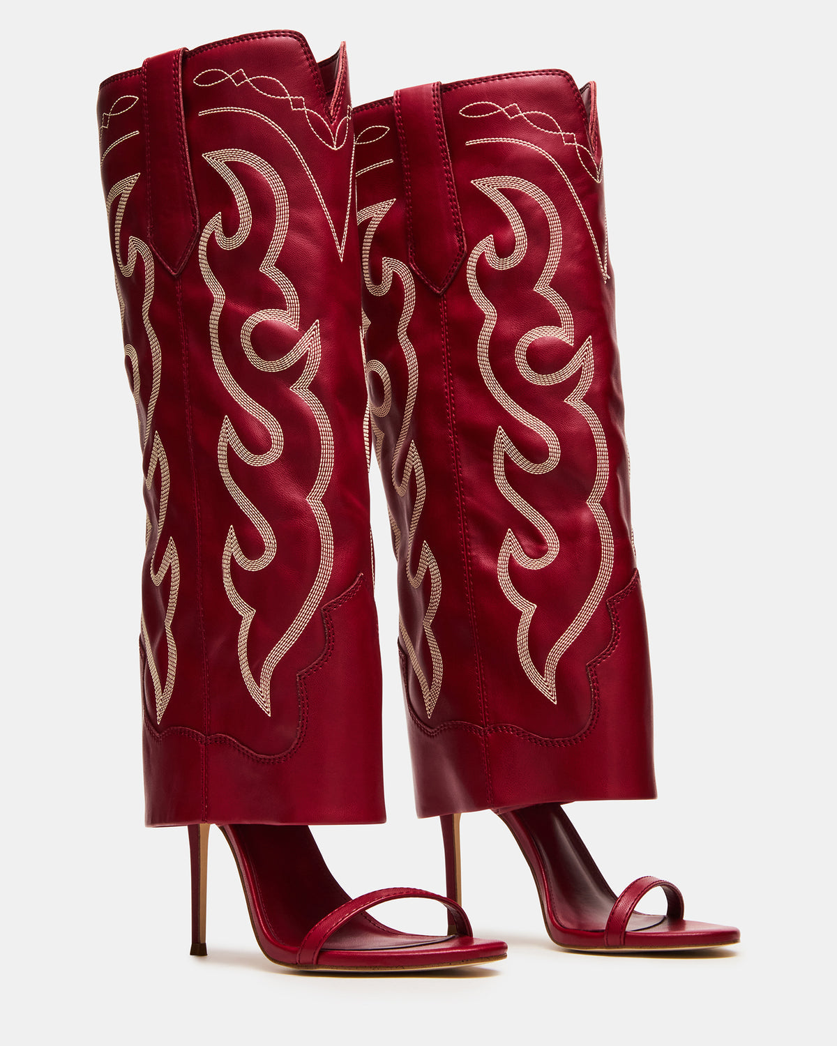 RAVINE Western Red Knee-High Cuffed Stiletto Heel Women's Boot Steve Madden RED