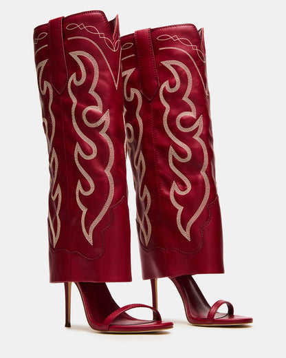 RAVINE Western Red Knee-High Cuffed Stiletto Heel Women's Boot Steve Madden RED