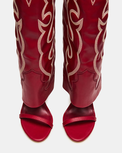 RAVINE Western Red Knee-High Cuffed Stiletto Heel Women's Boot Steve Madden RED