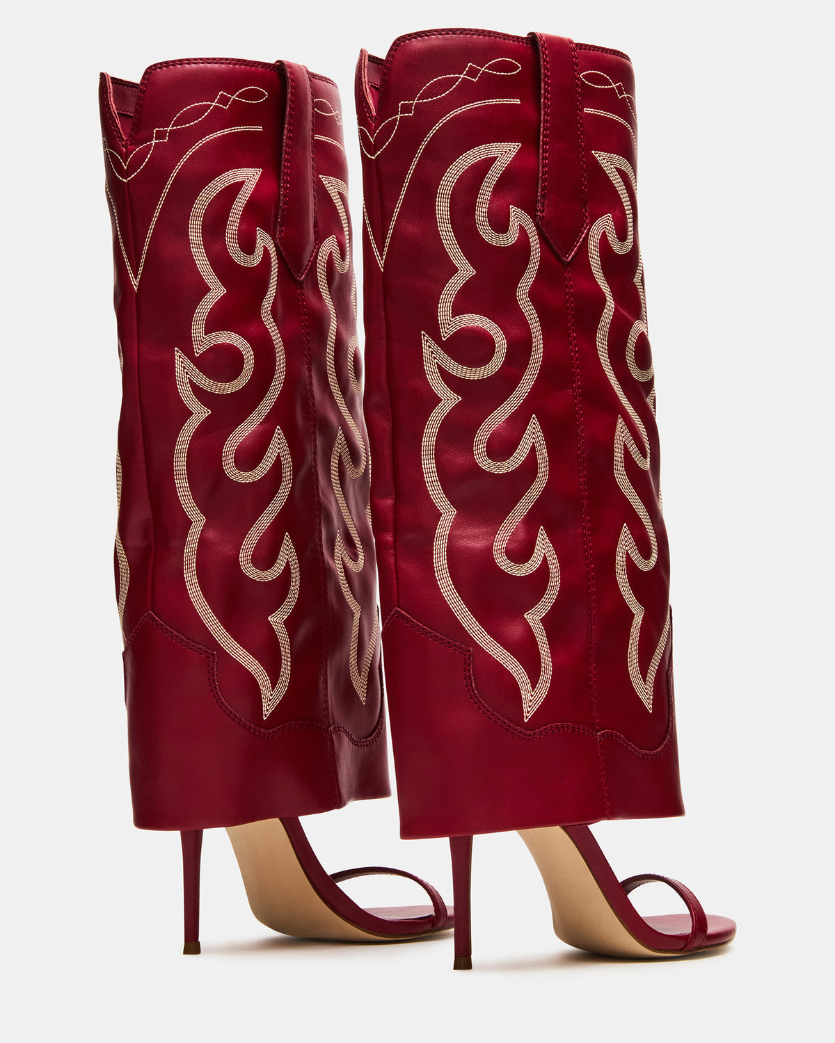 RAVINE Western Red Knee-High Cuffed Stiletto Heel Women's Boot Steve Madden RED