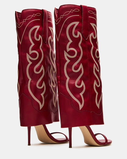 RAVINE Western Red Knee-High Cuffed Stiletto Heel Women's Boot Steve Madden RED