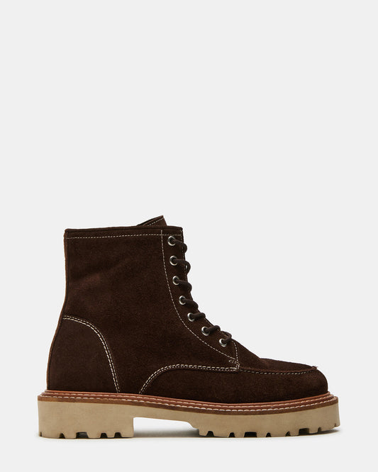 FOREST Brown Suede Lug Ankle Boot | Women's Booties Steve Madden BROWN SUEDE