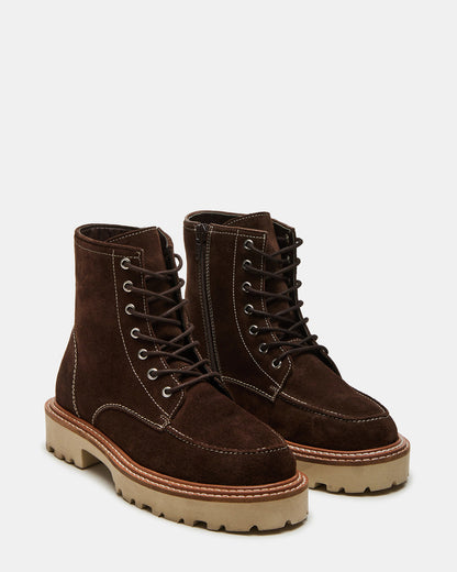 FOREST Brown Suede Lug Ankle Boot | Women's Booties Steve Madden BROWN SUEDE
