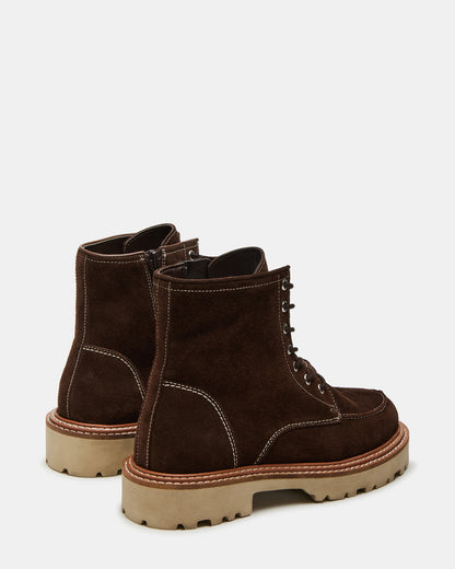 FOREST Brown Suede Lug Ankle Boot | Women's Booties Steve Madden BROWN SUEDE