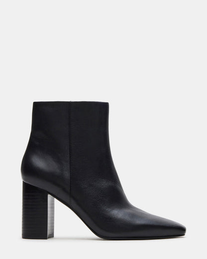 AIDAN Black Leather Block Heel Ankle Boot | Women's Booties Steve Madden BLACK LEATHER