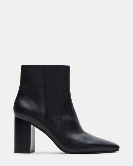 AIDAN Black Leather Block Heel Ankle Boot | Women's Booties Steve Madden BLACK LEATHER