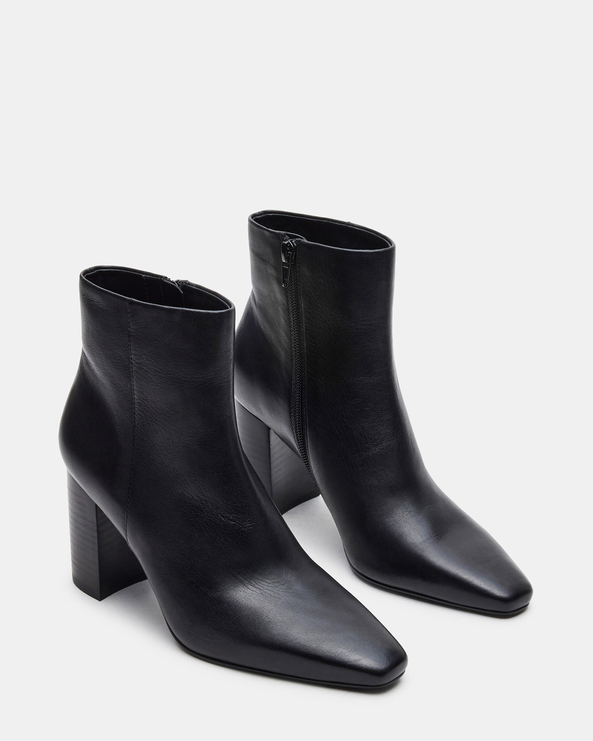 AIDAN Black Leather Block Heel Ankle Boot | Women's Booties Steve Madden BLACK LEATHER