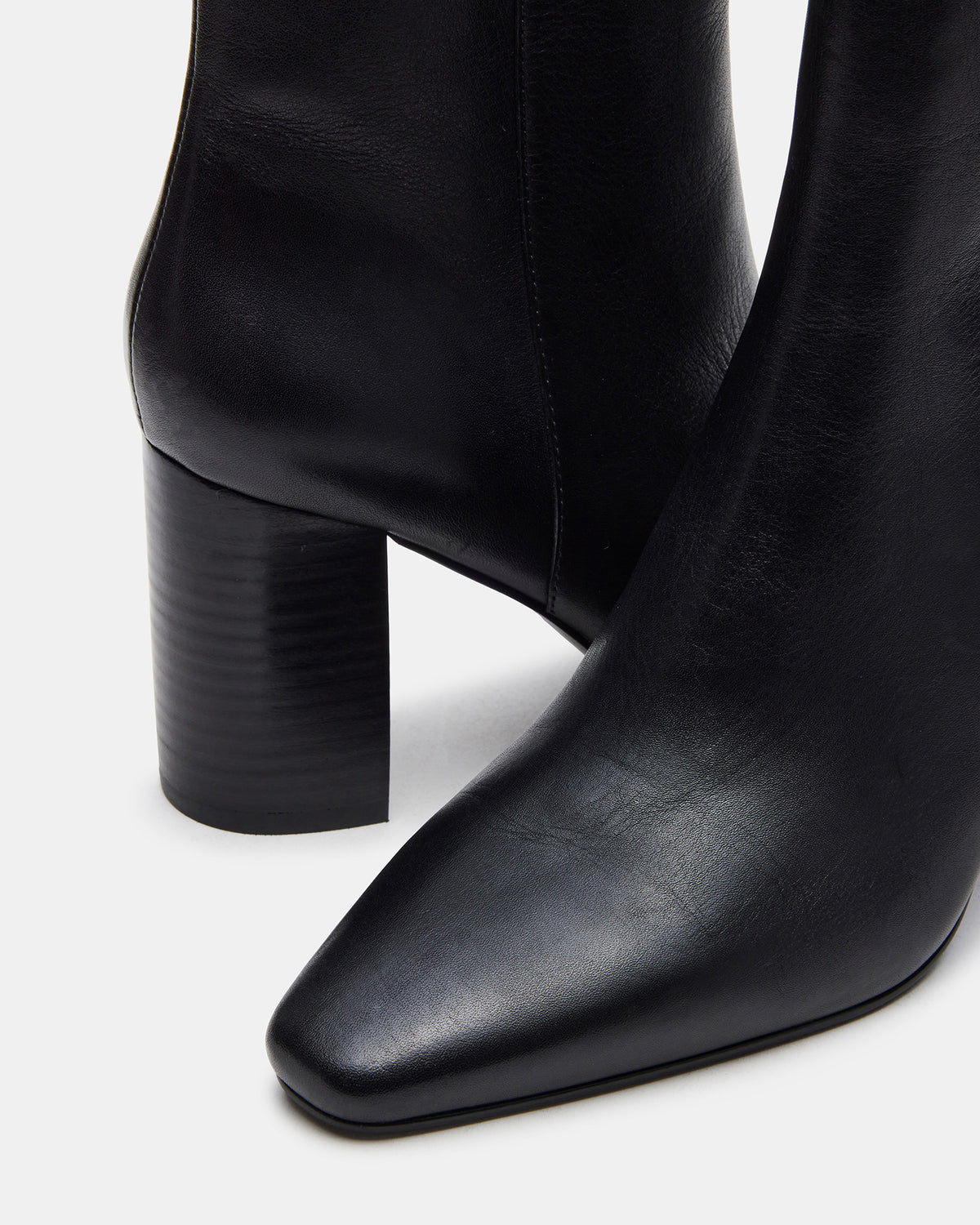 AIDAN Black Leather Block Heel Ankle Boot | Women's Booties Steve Madden BLACK LEATHER