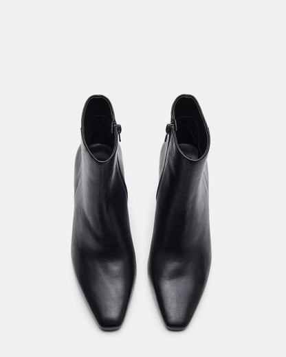 AIDAN Black Leather Block Heel Ankle Boot | Women's Booties Steve Madden BLACK LEATHER