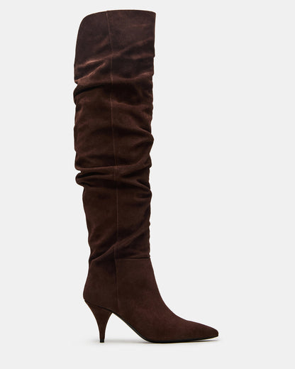 LINGER Brown Suede Pointed-Toe Over-The-Knee Heeled Women's Boot Steve Madden BROWN SUEDE