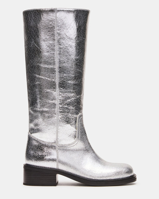 RIGGS Silver Leather Square-Toe Women's Boot Steve Madden SILVER LEATHER