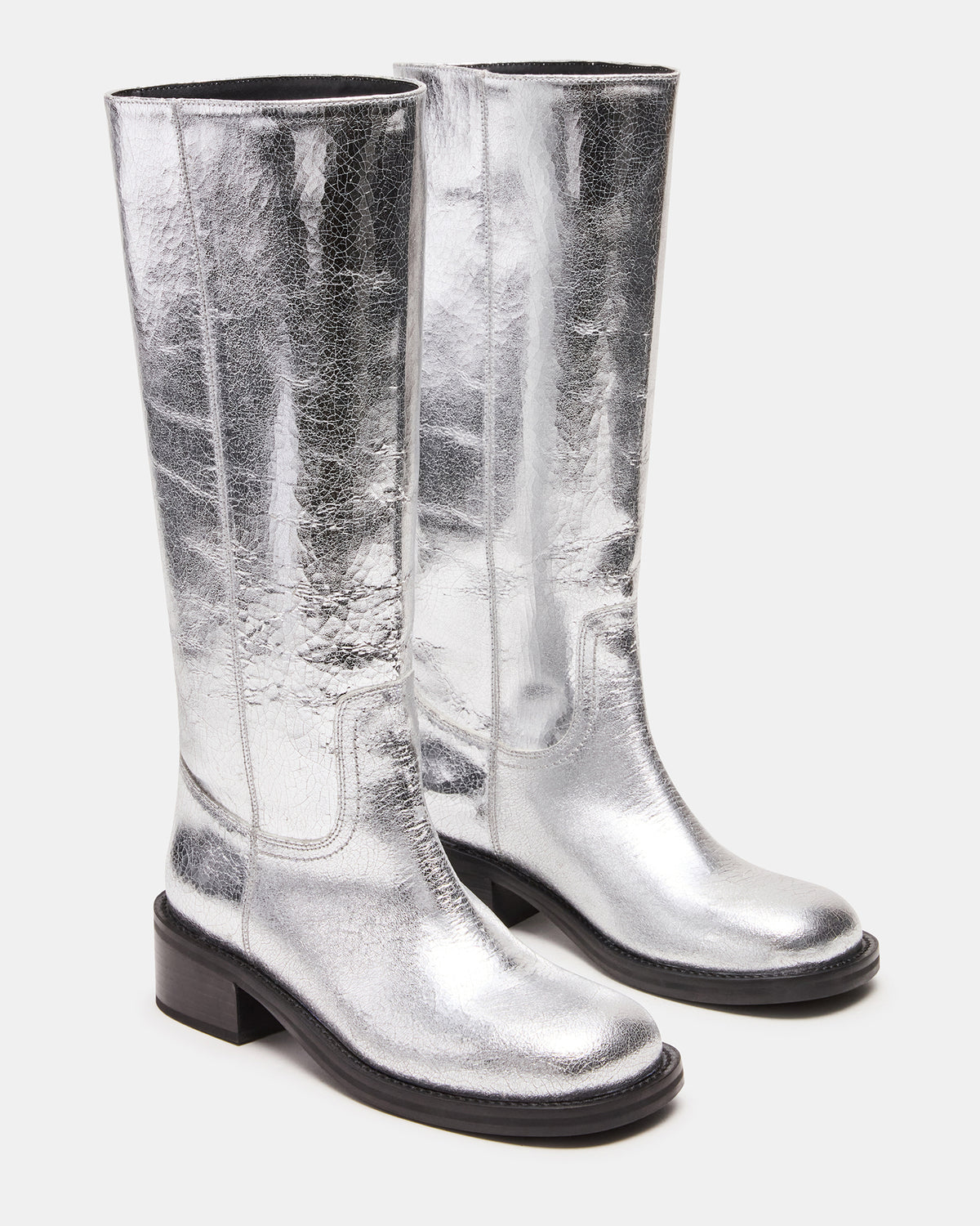 RIGGS Silver Leather Square-Toe Women's Boot Steve Madden SILVER LEATHER