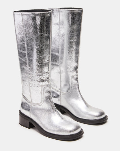RIGGS Silver Leather Square-Toe Women's Boot Steve Madden SILVER LEATHER