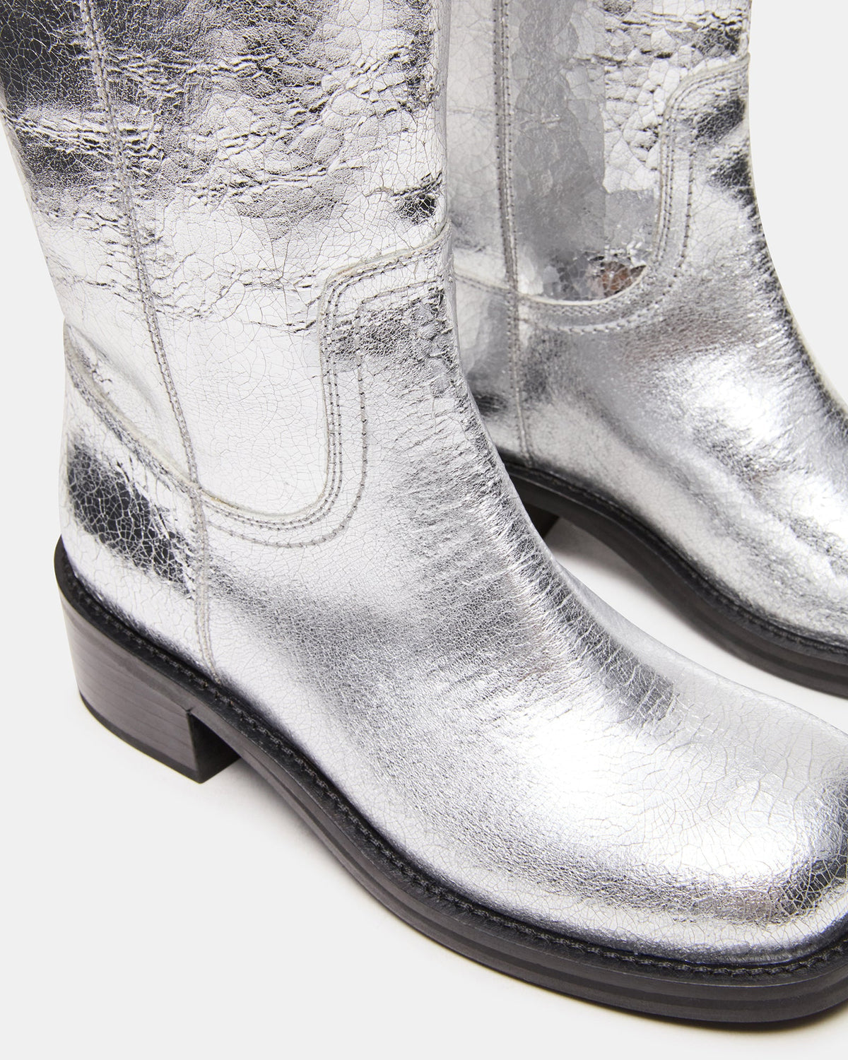 RIGGS Silver Leather Square-Toe Women's Boot Steve Madden SILVER LEATHER