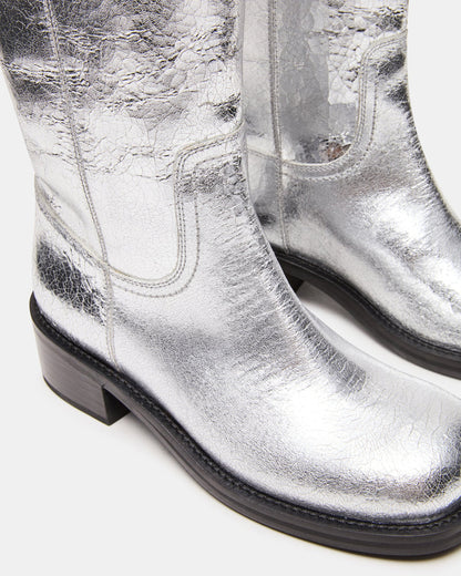 RIGGS Silver Leather Square-Toe Women's Boot Steve Madden SILVER LEATHER