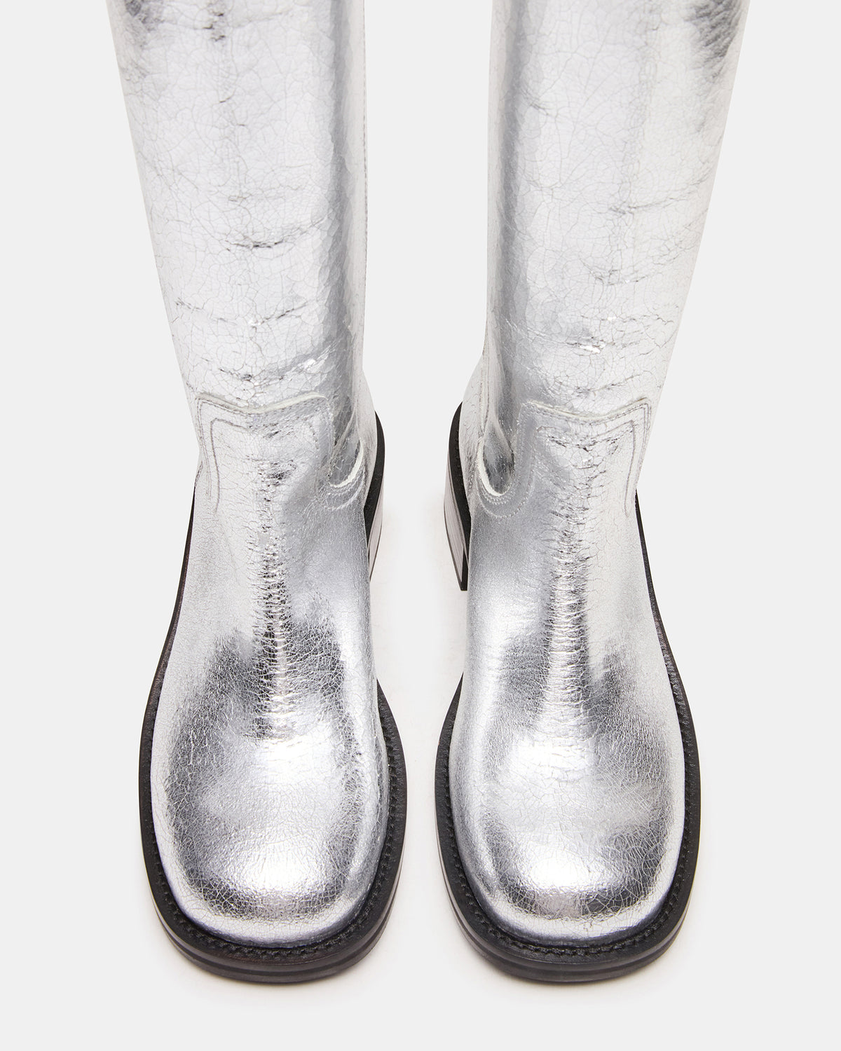 RIGGS Silver Leather Square-Toe Women's Boot Steve Madden SILVER LEATHER