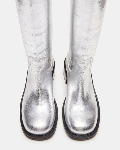 RIGGS Silver Leather Square-Toe Women's Boot Steve Madden SILVER LEATHER