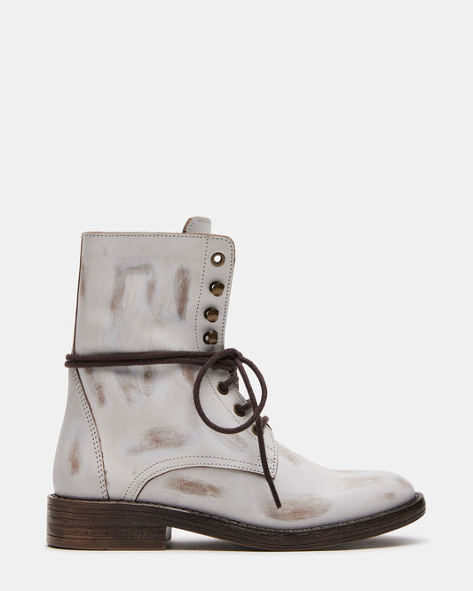 DEVIE White Leather Lace-Up Combat Bootie | Women's Booties Steve Madden WHITE LEATHER