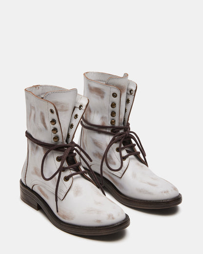 DEVIE White Leather Lace-Up Combat Bootie | Women's Booties Steve Madden WHITE LEATHER