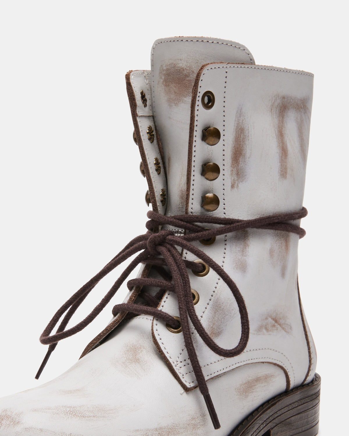 DEVIE White Leather Lace-Up Combat Bootie | Women's Booties Steve Madden WHITE LEATHER