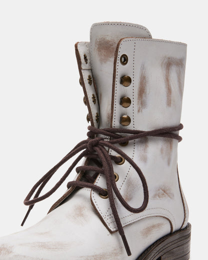 DEVIE White Leather Lace-Up Combat Bootie | Women's Booties Steve Madden WHITE LEATHER