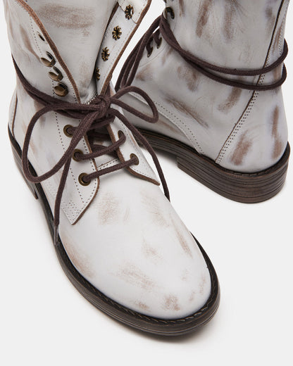 DEVIE White Leather Lace-Up Combat Bootie | Women's Booties Steve Madden WHITE LEATHER