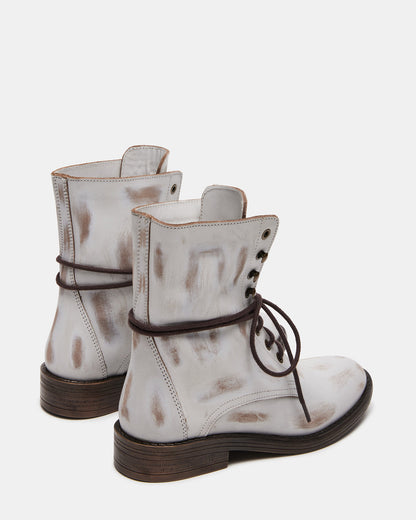 DEVIE White Leather Lace-Up Combat Bootie | Women's Booties Steve Madden WHITE LEATHER