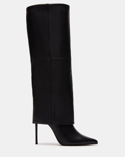 SMITH Black Leather Women's Cuffed Stiletto Boot Steve Madden BLACK LEATHER