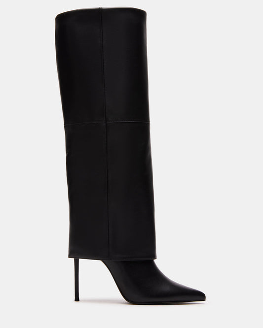 SMITH Black Leather Women's Cuffed Stiletto Boot Steve Madden BLACK LEATHER