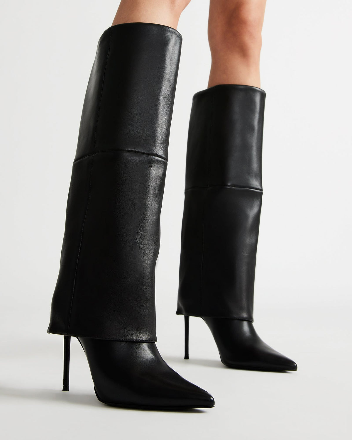 SMITH Black Leather Women's Cuffed Stiletto Boot Steve Madden BLACK LEATHER