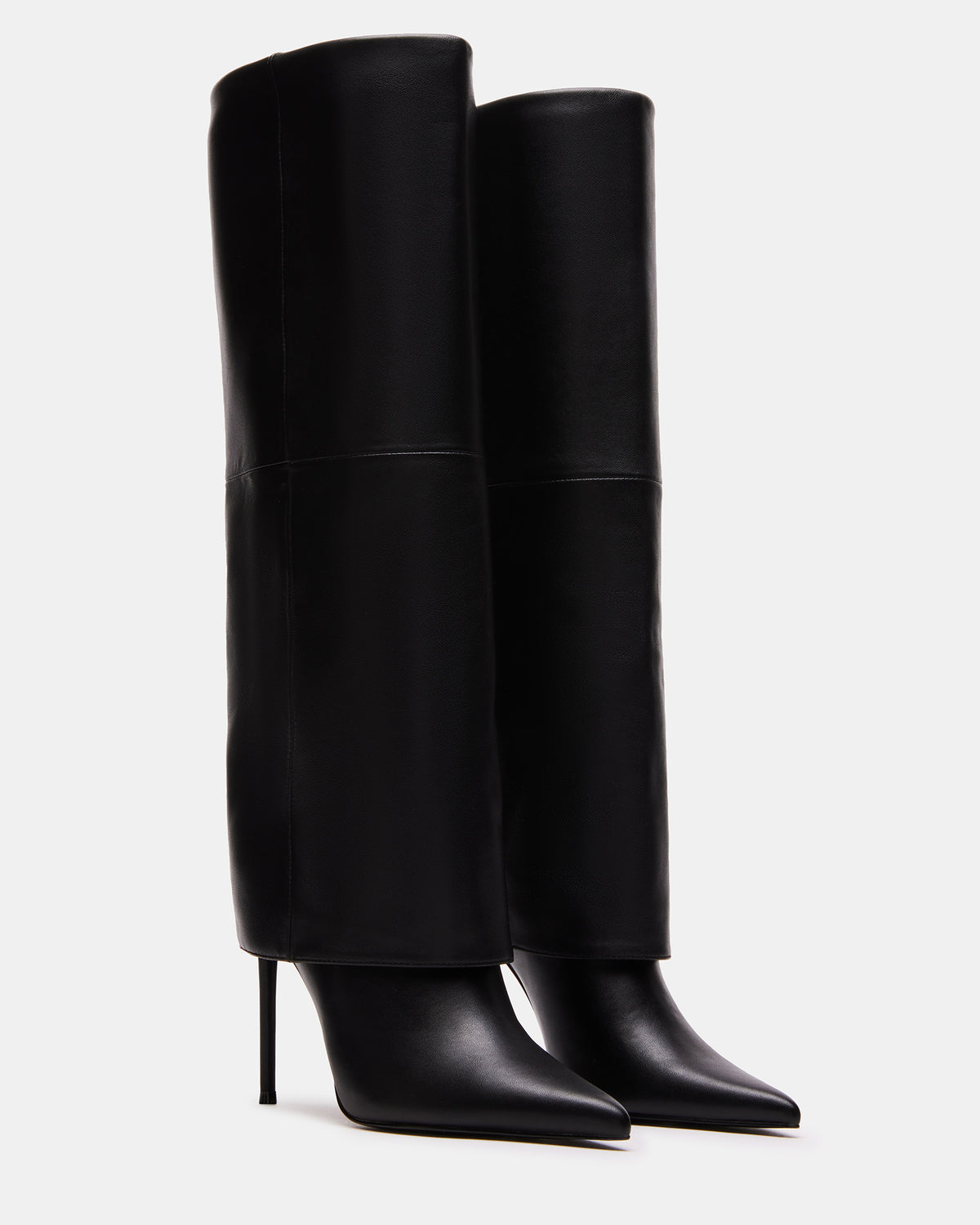 SMITH Black Leather Women's Cuffed Stiletto Boot Steve Madden BLACK LEATHER