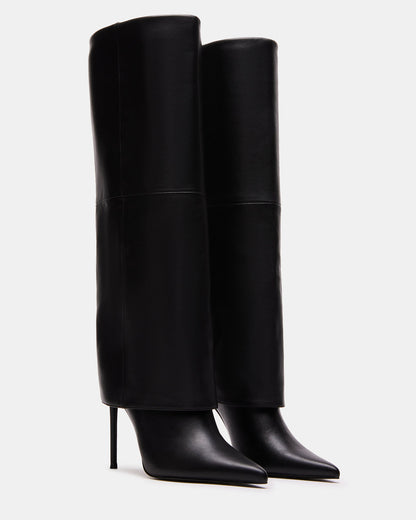 SMITH Black Leather Women's Cuffed Stiletto Boot Steve Madden BLACK LEATHER