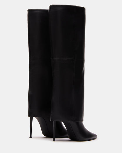 SMITH Black Leather Women's Cuffed Stiletto Boot Steve Madden BLACK LEATHER