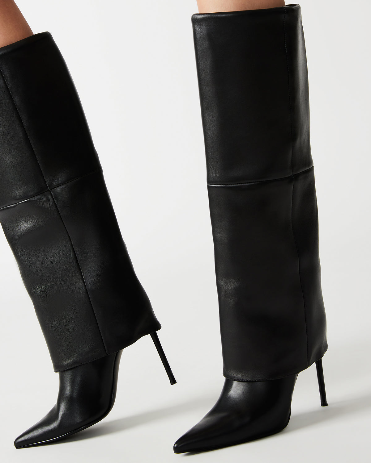 SMITH Black Leather Women's Cuffed Stiletto Boot Steve Madden BLACK LEATHER
